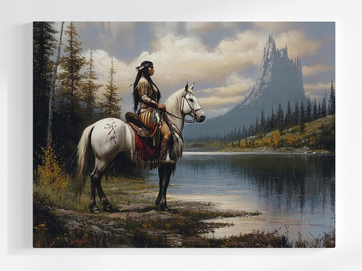 Plakát Indián Bojovník Amerika Western Kůň Krajina 100x75