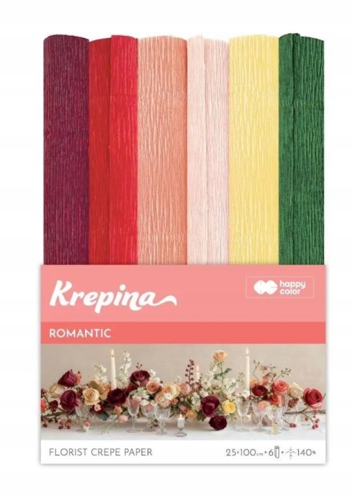 Гофрований папір гофрований 25x100 см ROMANTIC 6 кольорів