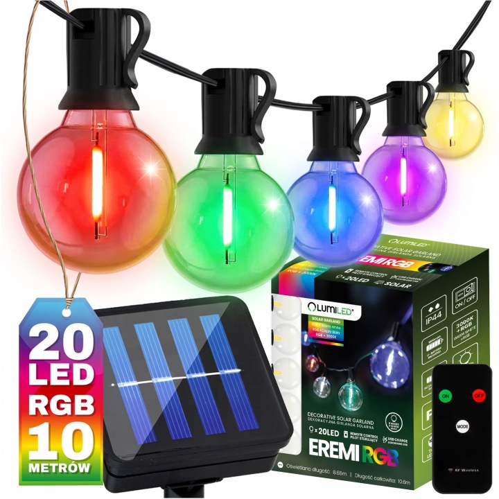 Solární Zahradní Světelná Girlanda 20x Led 10,6 m Rgb Teplé Ozdobné Žárovky
