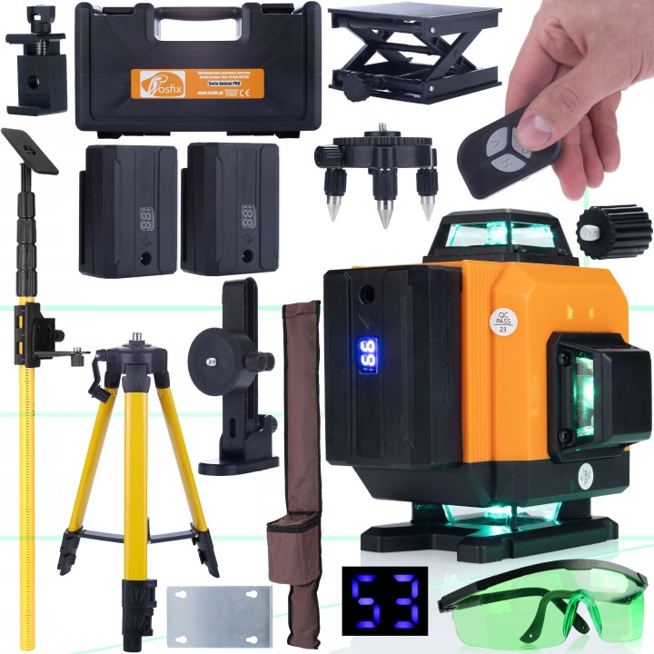 Sada Laserová Křížová 360 Tyč Stativ Brýle Rosfix Tiger Kufr 2AKU