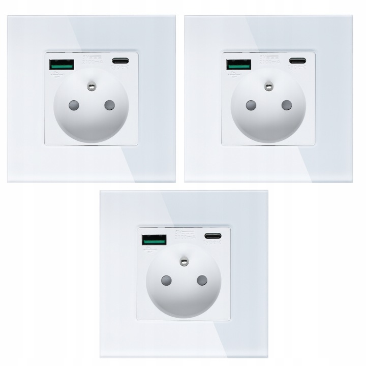 3x Bílá Elektrická Zásuvka Nástěnný Kontakt S Vestavěnou Usb Nabíječkou