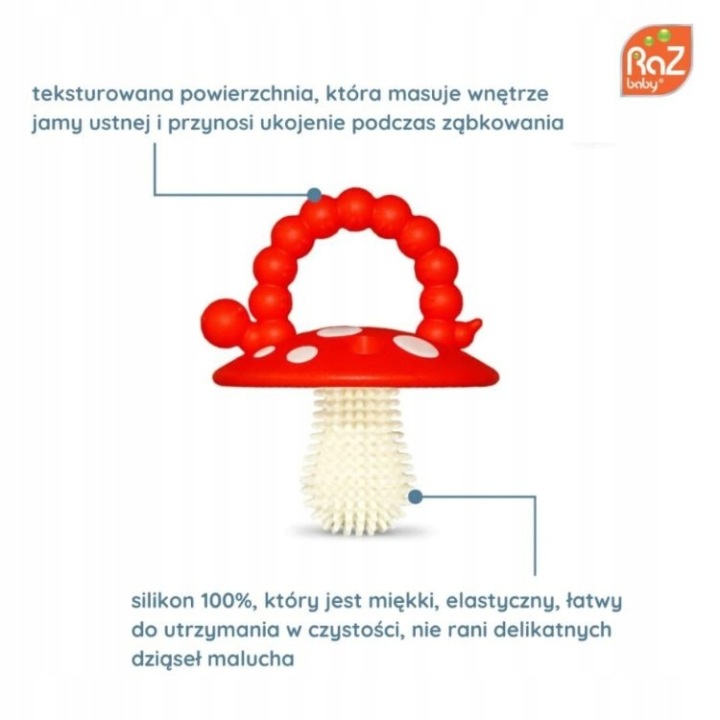 RaZbaby Прорізувач логопедичний Грибочок для немовлят прорізування зубів червоний рожевий — фото 2