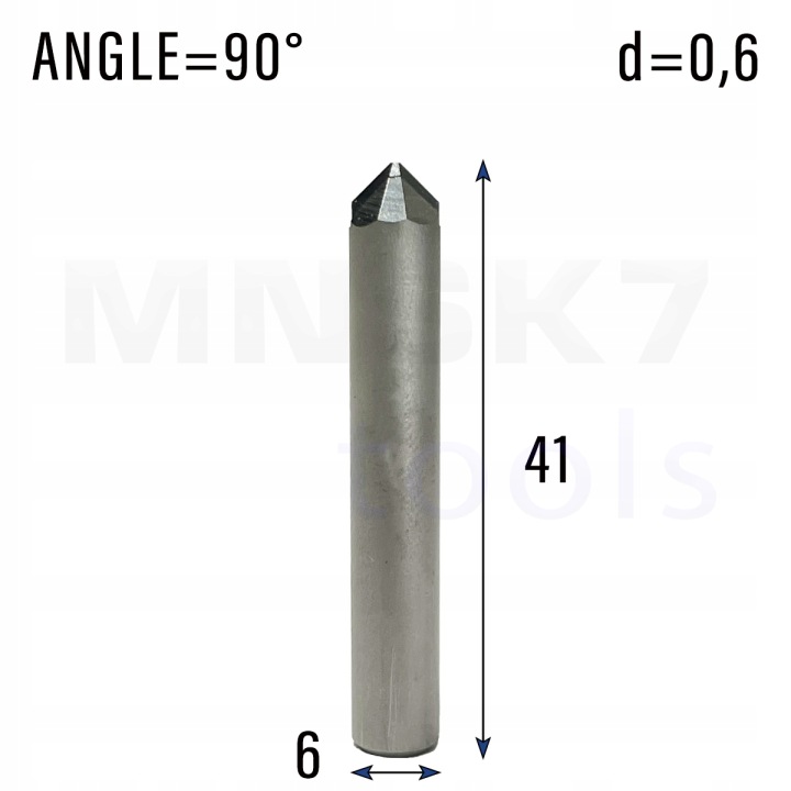 Diamantová fréza Pcd do žuly stopka 6 mm fi 0,6 x 41 90° Cnc