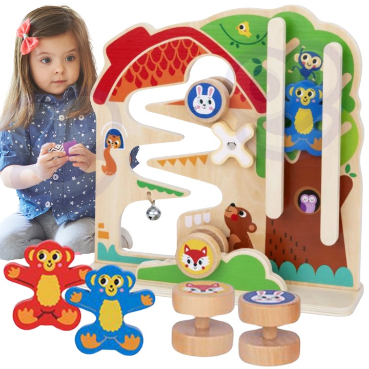 DREWNIANA TABLICA MANIPULACYJNA MONTESSORI LABIRYNT PRZEPLATANKA TOOKY TOY