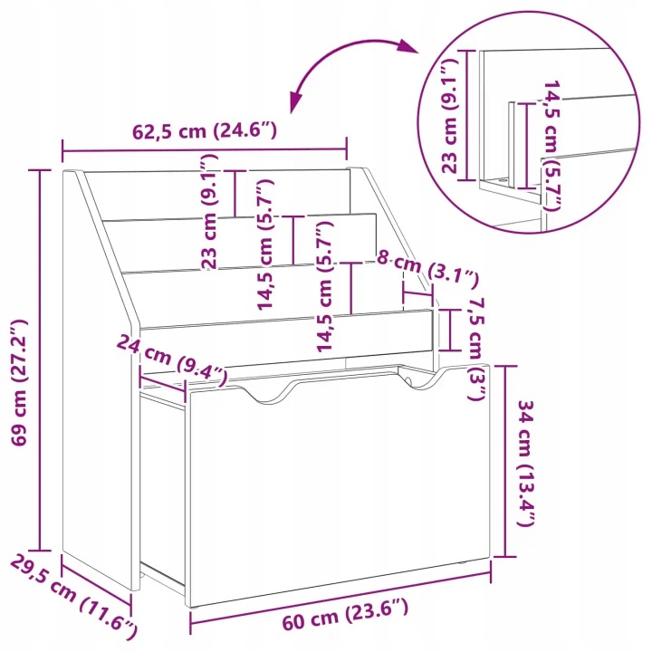 vidaXL Книжкова полиця для дітей Дуб копчений 60 x 29,5 x 69 см — фото 11