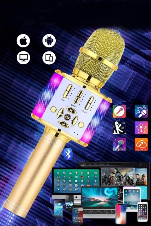 Мікрофон для караоке кольору рожево біло золотого караоке з'єднувач USB BONAOK — фото 4