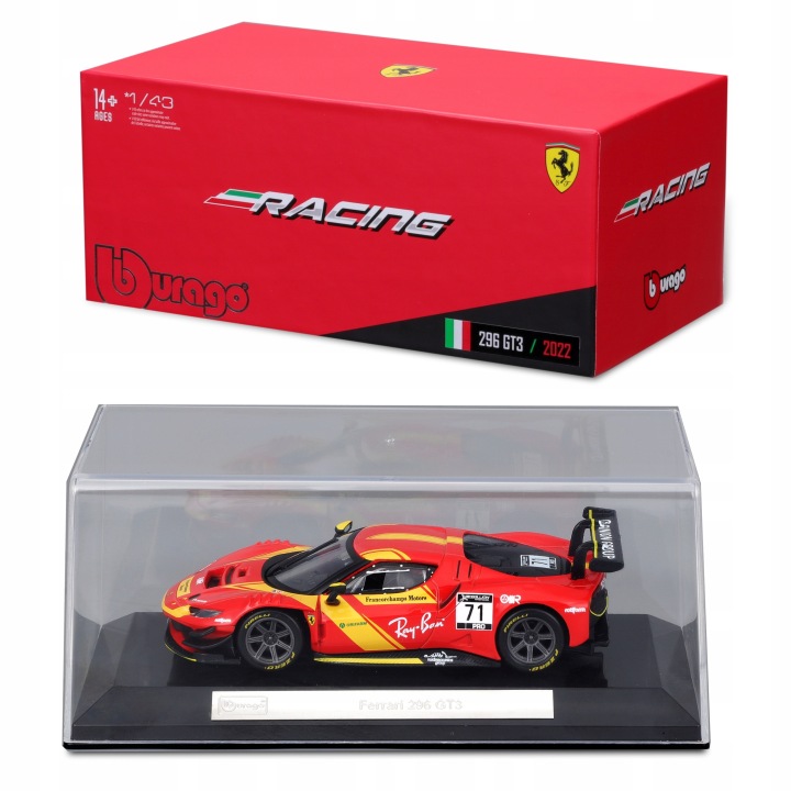 Ferrari racing 296 gt3 2023 червоний 1:43 bburago — фото 6
