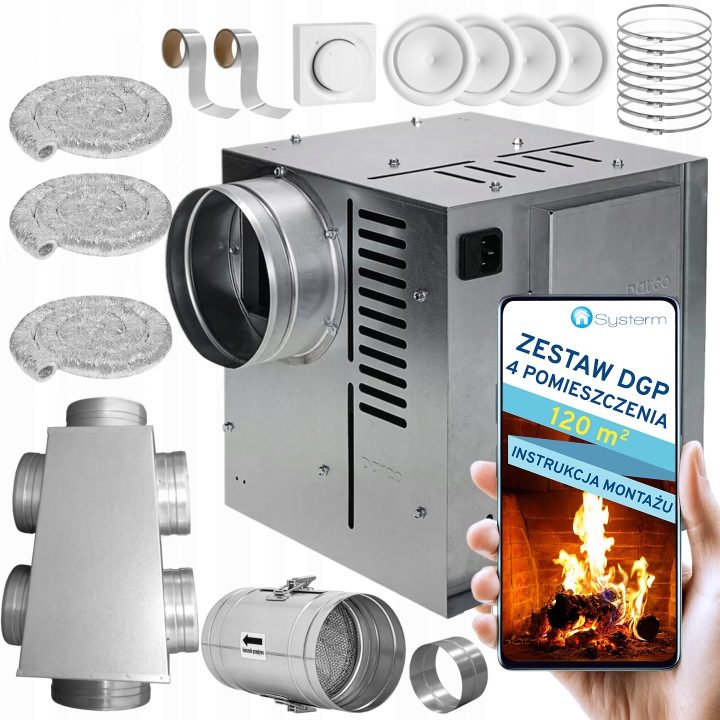 Krbová Turbína Krbový ventilátor Set Dgp 120 m2 4 místnosti