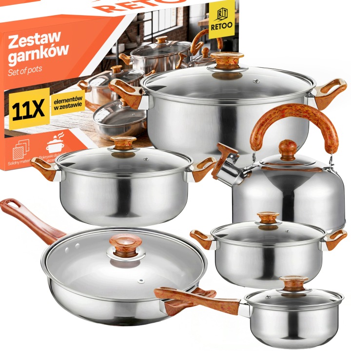 Komplet Kuchyňských Hrnců 11 El. Plyn/indukce Konvice Pánev Poklice