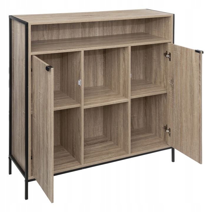 KOMODA SZAFKA DĄB METAL DO SALONU SYPIALNI LOFT NOWOCZESNA 2 DRZWU + PÓŁKA
