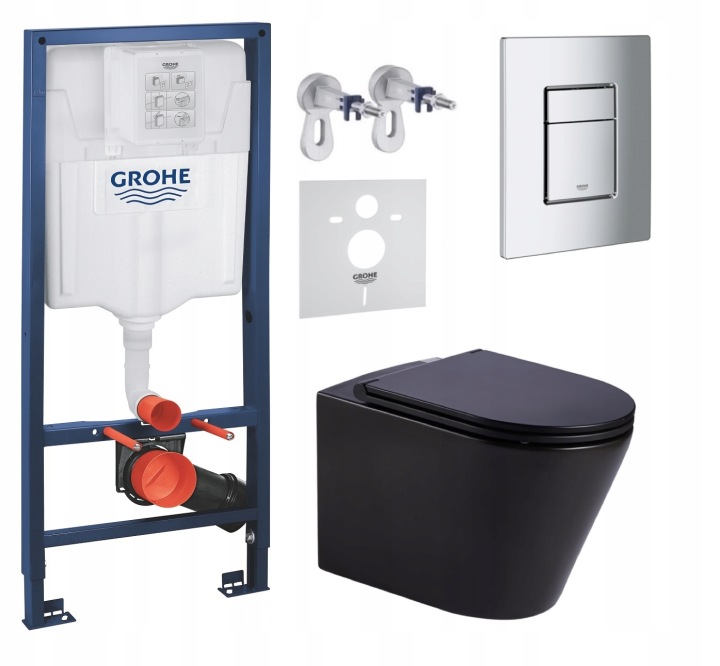 Podomítkový Wc set Grohe s mísou Jess černá a tlačítkem Chrom Fresh