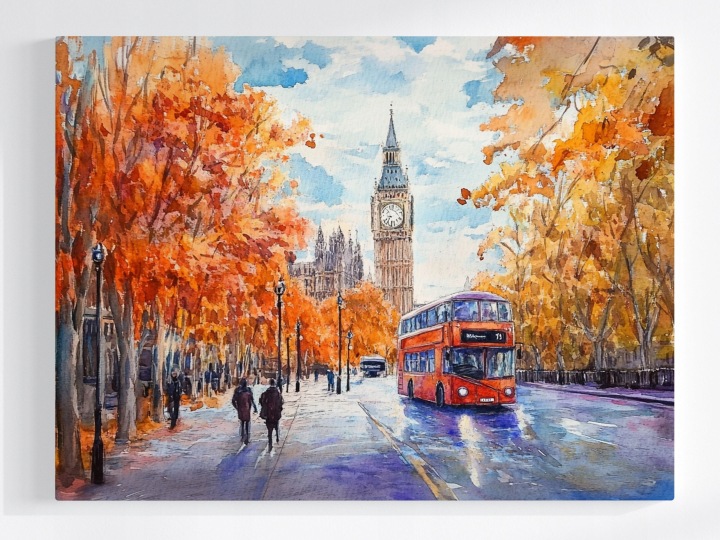 Plakát Město Londýn Big Ben Hodiny Ulice Autobus 100x75