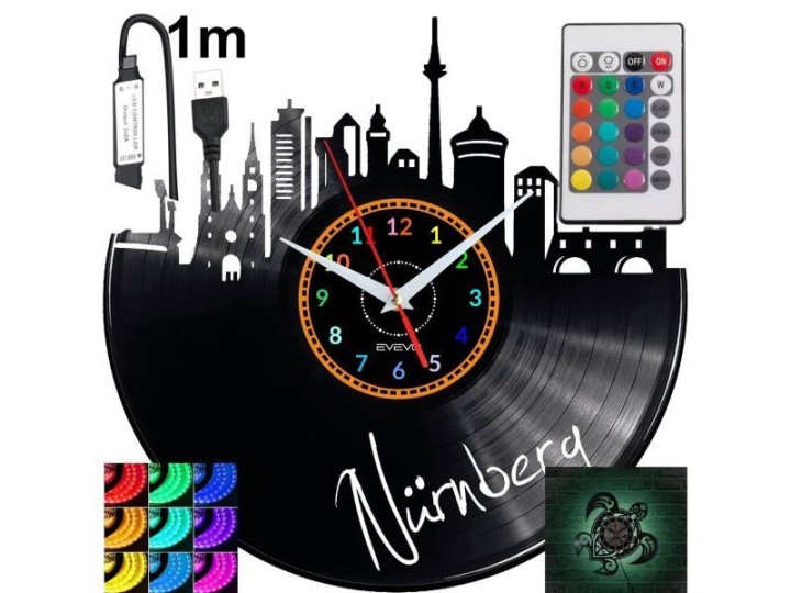 Nurnberg Nástěnné podsvícené Led hodiny Rgb na dálkové ovládání Vinylová deska Nowocz