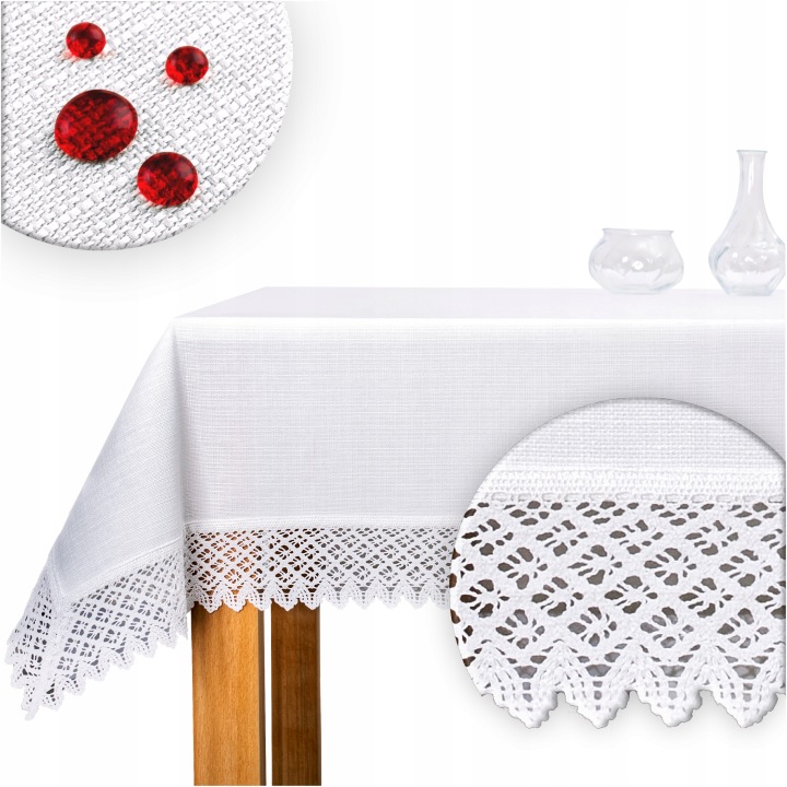 Ubrus s krajkou 7 cm, bílý, bavlněný, polyesterový, odolný proti skvrnám, 130 x 240 cm