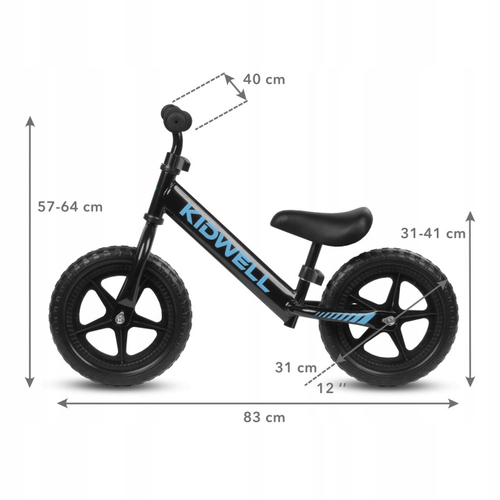 Біговел каталка KIDWELL REBEL колеса 12" легкий регульований чорний — фото 6
