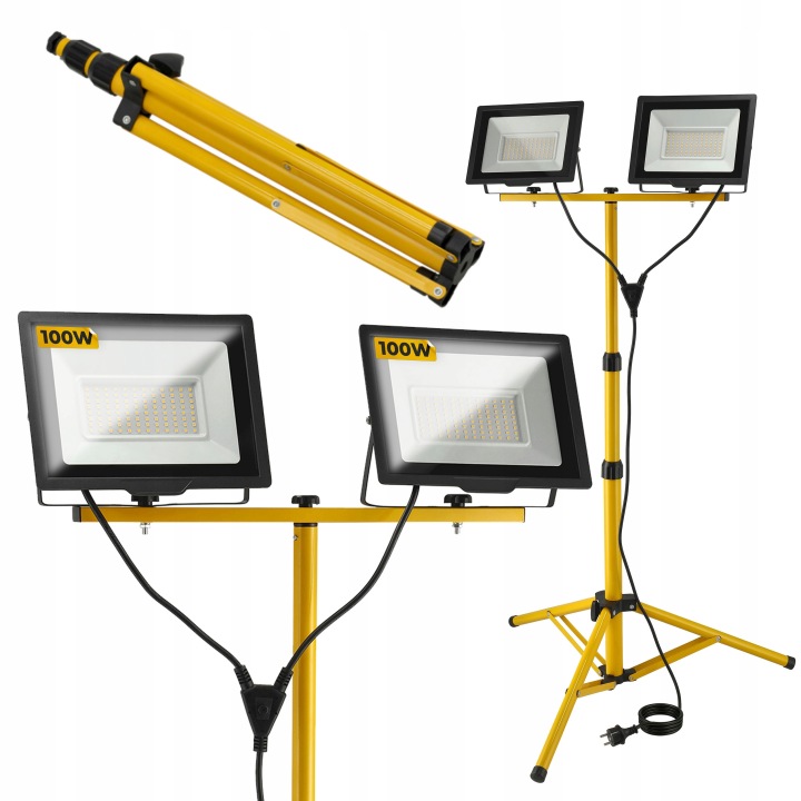 Stativ Halogen Led Stavební zářič 2x 100W 14000lm Lampa na stojanu