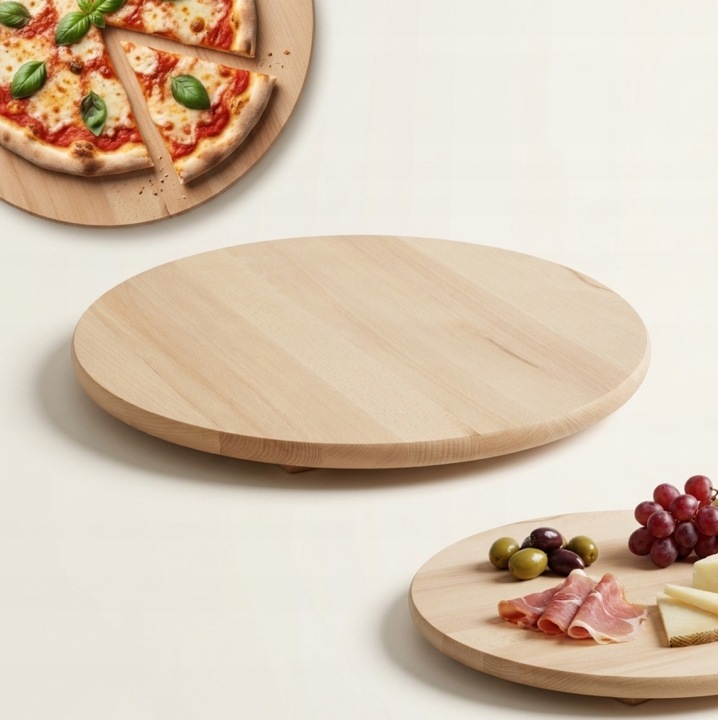Dřevěná kulatá deska fi 50 cm na krájení Pizzy a občerstvení Surová Nožička