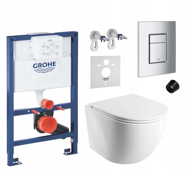 7v1 Podomítkový Wc Set Stelaz Grohe 820 mm, Wc Mísa Omnires, Tlačítko