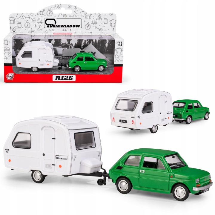 FIAT 126p + причіп кемпінговий NIEWIADÓW N126 колекція PRL 1:43 зелений — фото 2
