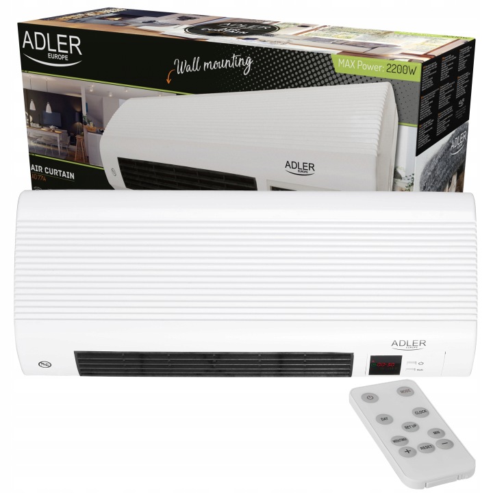 Vzduchová Clona S Dálkovým Ovládáním, Termoventilátor, Elektrický Ohřívač 2200 W, Led
