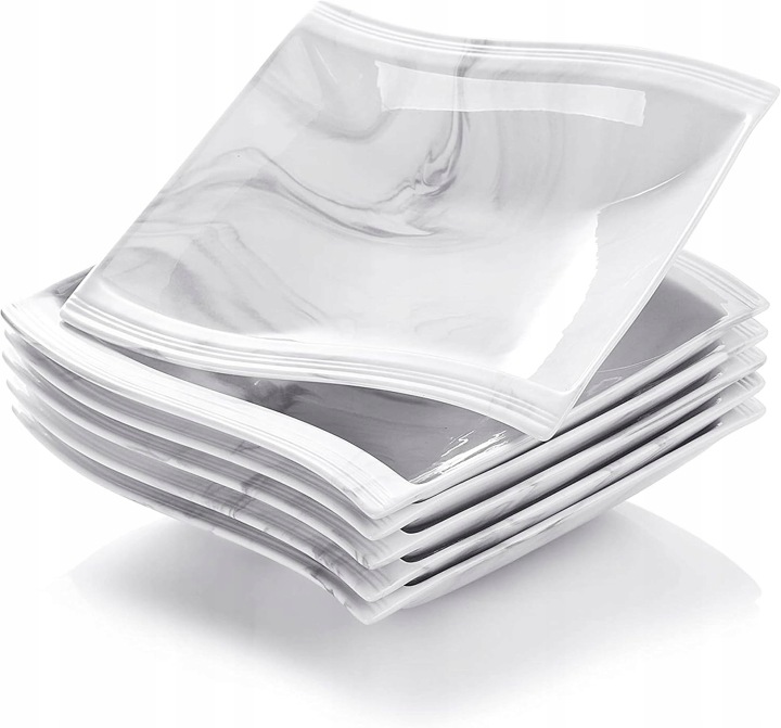 Komplet 6 Hlubokých Talířů Malacasa Flora Mramor Porcelán 720 ml 6 ks
