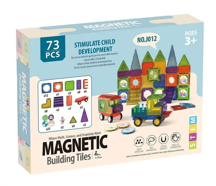 MAGNETIC BLOCKS 3D MAGNETIC 73el SET OF EDUCATIONAL BLOCKS FOR CHILDREN Kid's age 3+ years