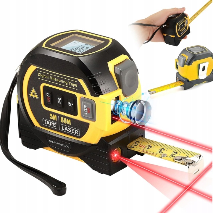 Digitální Laserový Dálkoměr, Měřič Vzdálenosti 60 M S Odvíjecí Páskou 5 m
