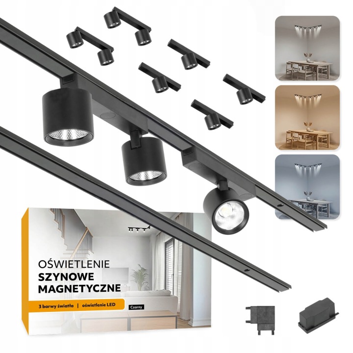 Magnetické kolejnicové osvětlení 2x Lišta 1m +2x2x7W a 4x7W černé 5 let gwa