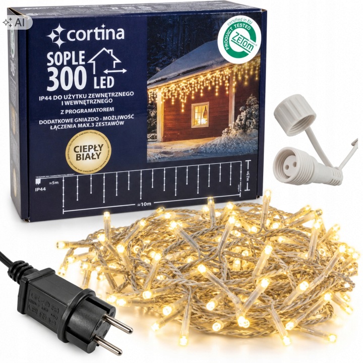 Vánoční Osvětlení Na Stromeček Sople 300 Led Venkovní Sople Teplá Bílá Programátor