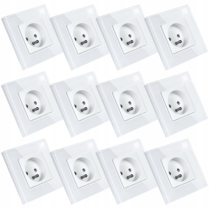 12 x Jednotlivá Zásuvka Elektrická Bílá Skleněná S Uzemněním