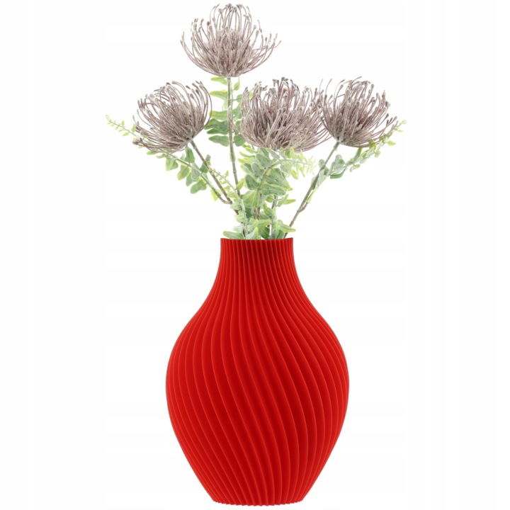 Váza flakon na umělé květiny 3D červená, vysoká 20 cm, dekorativní materiál