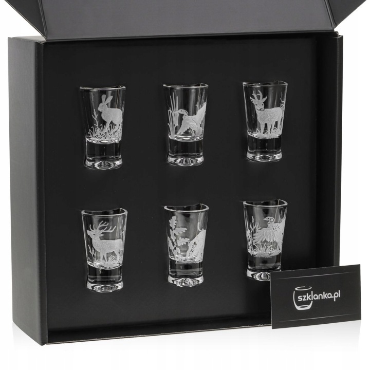 Lovecké sklenice na vodku s gravírováním a zdobením G0090 X-25 ml 6 Ks.
