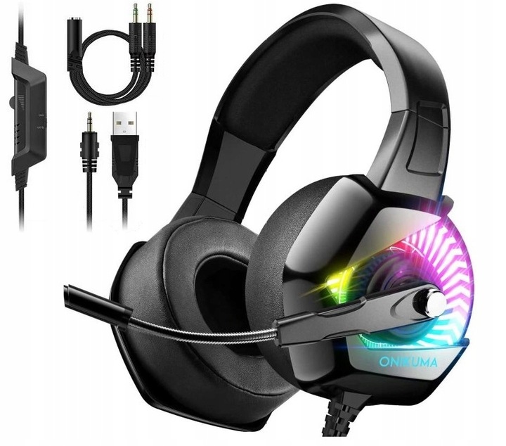 Gaming headset for players RGB LED PC microphone