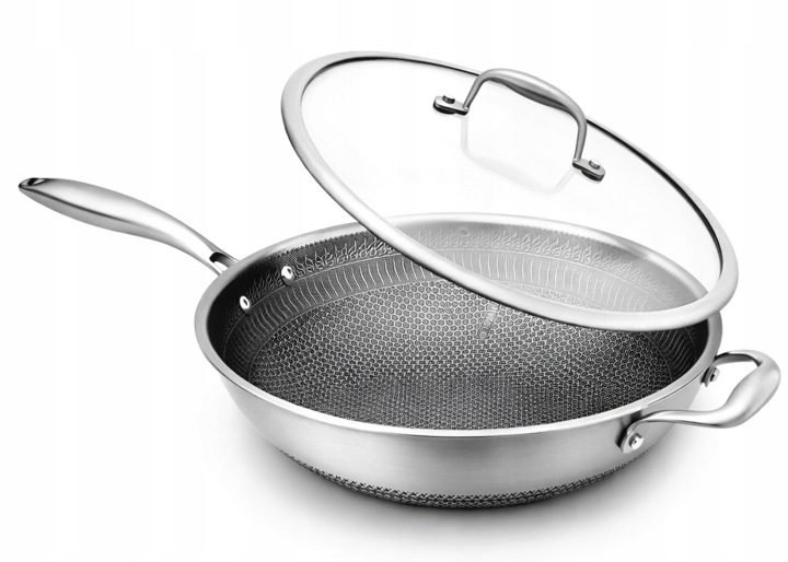 Wok Pánev Indukce S Víkem Nerezová Ocel Nutrichef 30 CM