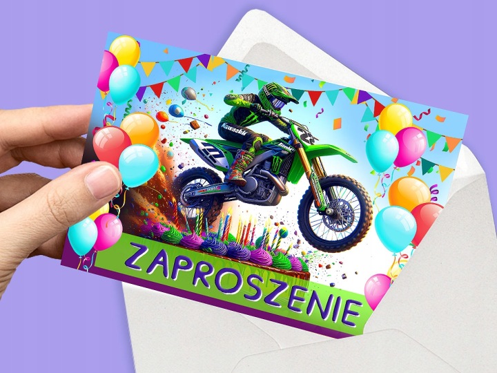 Запрошення на день народження мотокрос ENDURO мотоцикл запрошення + конверт