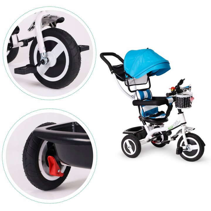 Велосипед триколісний обертовий дашок міцні гумові колеса синій ECOTOYS — фото 13