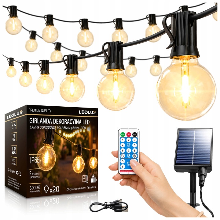 Solární Led zahradní girlanda 20 x Led žárovky Solární Led kuličky Světelná