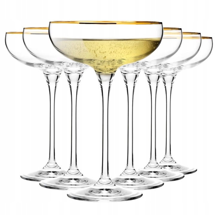 Skleničky na šampaňské Krosno Harmony Gold se zlatým proužkem 280ml 6 ks