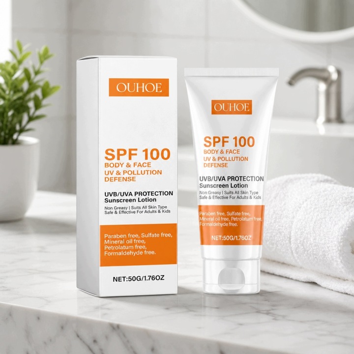 OUHOE Крем Для Засмаги SPF 100 Обличчя Тіло 50 г UVA UVB Набір — фото 4