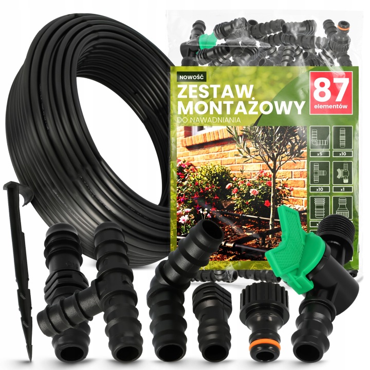 Sada Na Zavlažování Pěstování záhonů Skleníků 87 El. Trubka Pe 16MM 100M Tvarovky