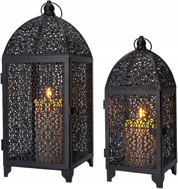 Sada 2 lampionů na zavěšení, černá vintage lucerna, kovová lucerna