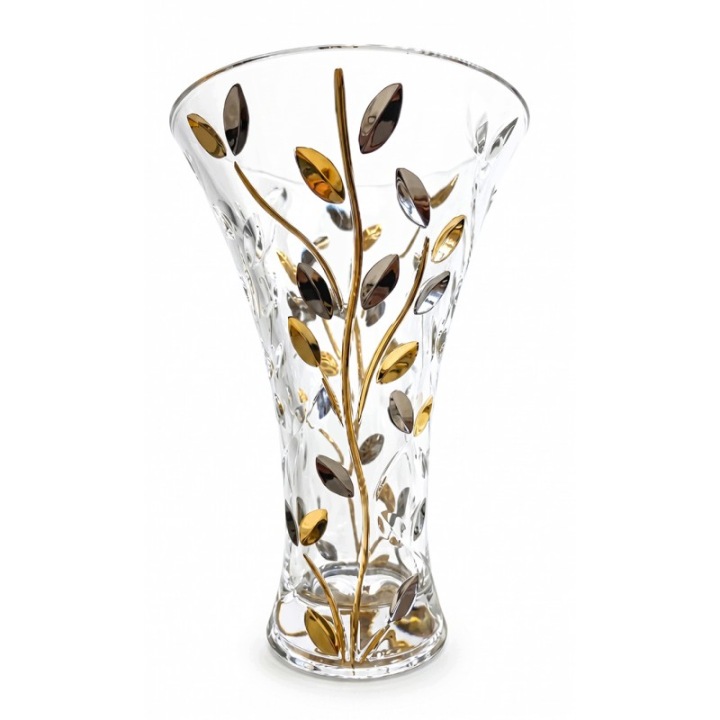 Bohemia Prestige Dekorativní křišťálová váza Laurus Silver Gold 30,2 cm