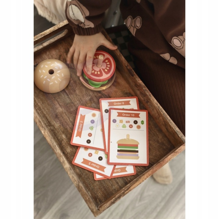Дерев'яна Головоломка Розвивальна Набір 15 ел. Бургер Конструктор Картки Завдань EDU — фото 11