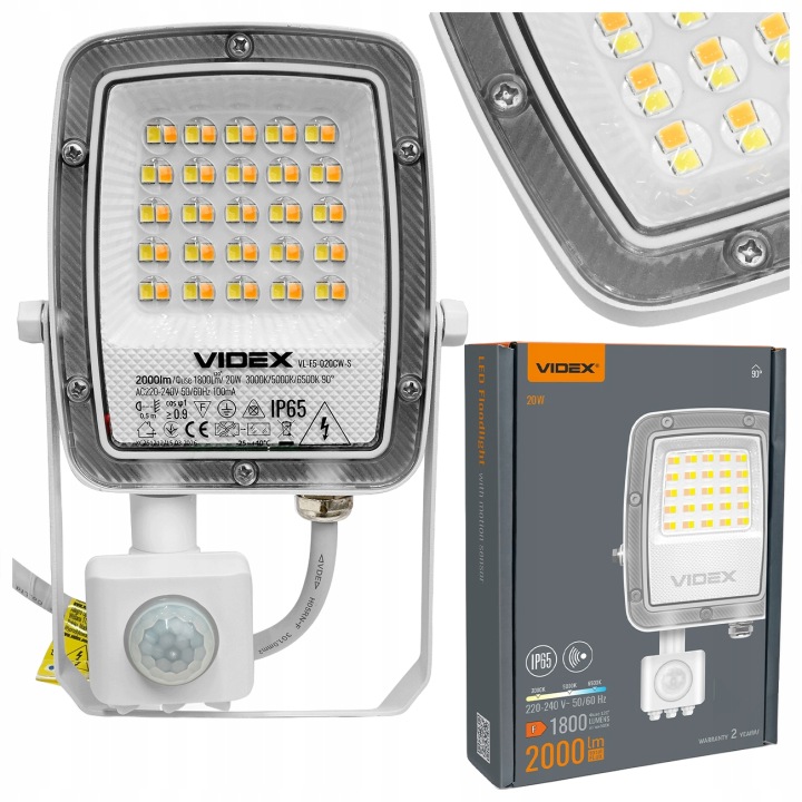 Led Reflektor S Pohybovým Senzorem VIDEX-FLOOD-LED-F5-PIR-20W-CCT