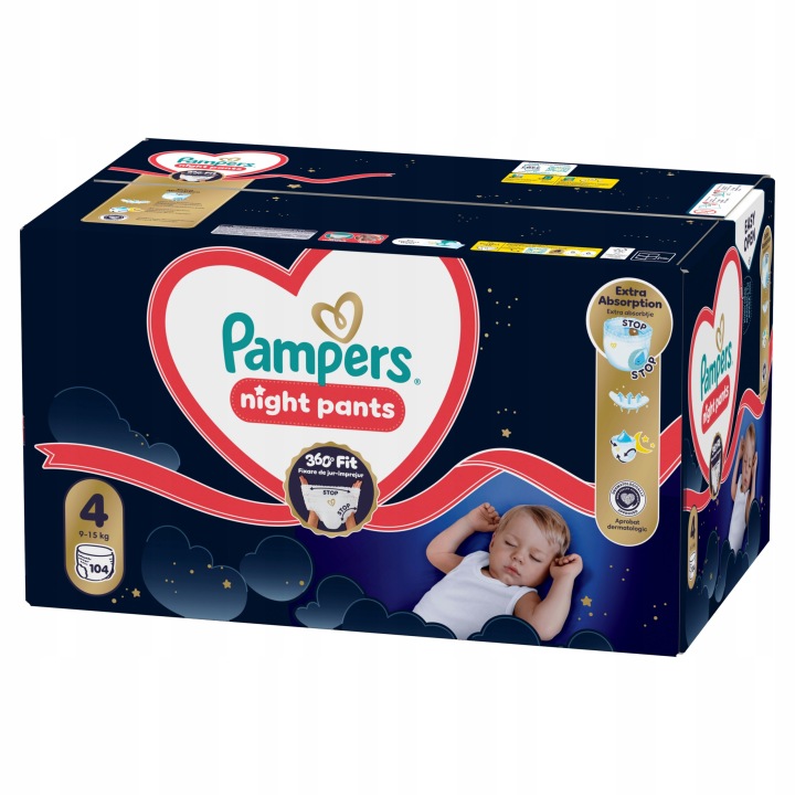 Pampers Night Штани Щомісячні box Трусики-підгузки Розмір 4, 104 шт., 9 кг-15 кг — фото 4
