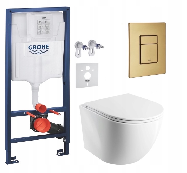 Podomítkový Wc set Grohe s mísou Spmwbp tlačítko zlatý kartáčovaný Fresh
