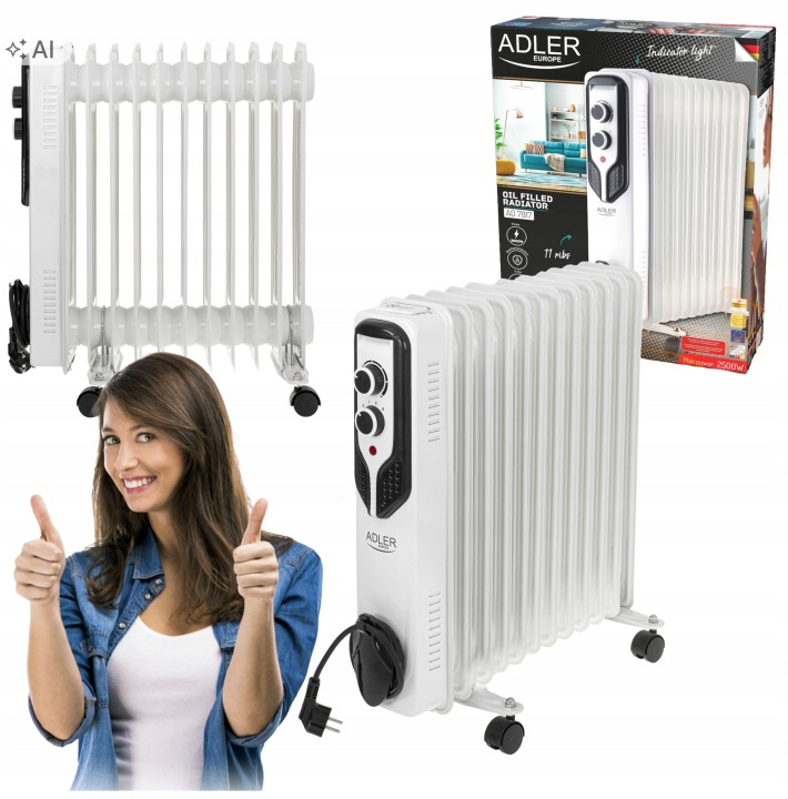 Elektrický Olejový Radiátor 2500W Olejový Radiátor 11 Žeber Na Kolečkách Termostat