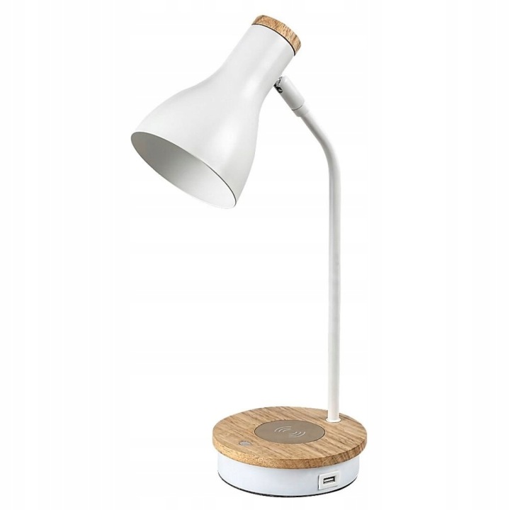 Bílá stolní lampa Mosley s bezdrátovým nabíjením Rabalux