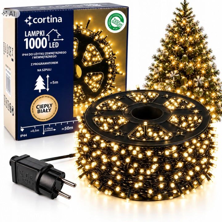 Vánoční Osvětlení Na Stromeček 1000 Led Atest 51,5 M Bílé Teplé Bílé Programy Vánoční Stromek