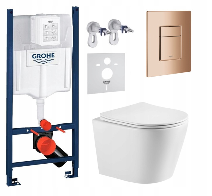 Wc sada Grohe Rapid s mísou Tornado Elanta tlačítko měděný lesk